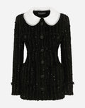 Tweed Jacket with Micro-Sequin Embroidery and Satin Collar